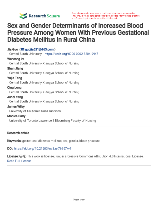 (PDF) Sex and Gender Determinants of Increased Blood Pressure Among ...