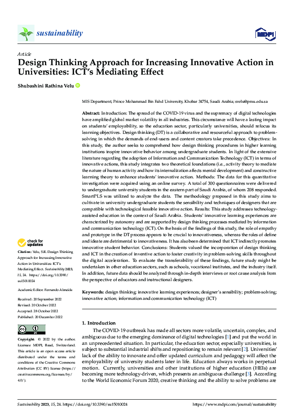 (PDF) Design Thinking Approach for Increasing Innovative Action in ...