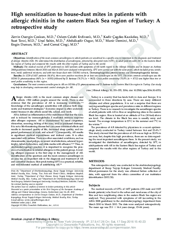 (PDF) High Sensitization to House-Dust Mites in Patients with Allergic ...