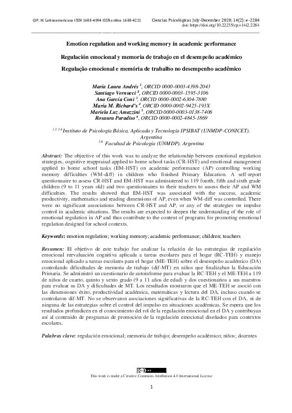 (PDF) Emotion regulation and working memory in academic performance