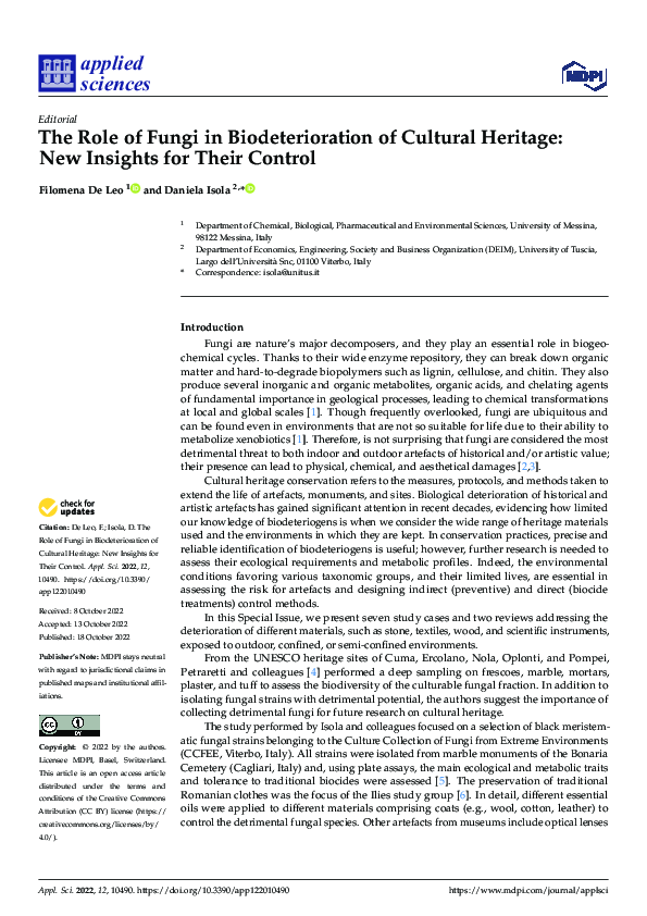 (PDF) The Role of Fungi in Biodeterioration of Cultural Heritage: New ...