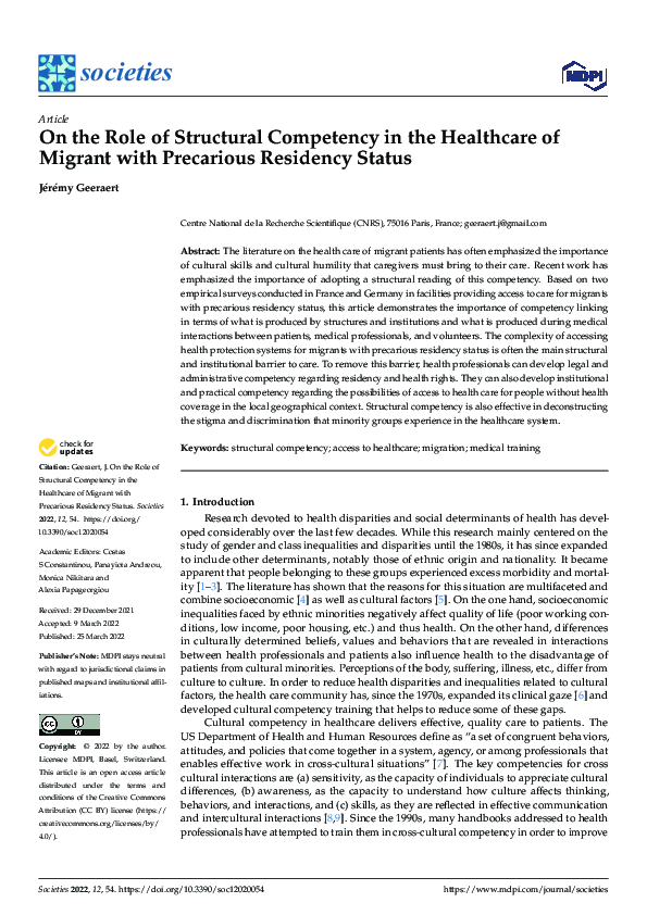 (PDF) On the Role of Structural Competency in the Healthcare of Migrant ...