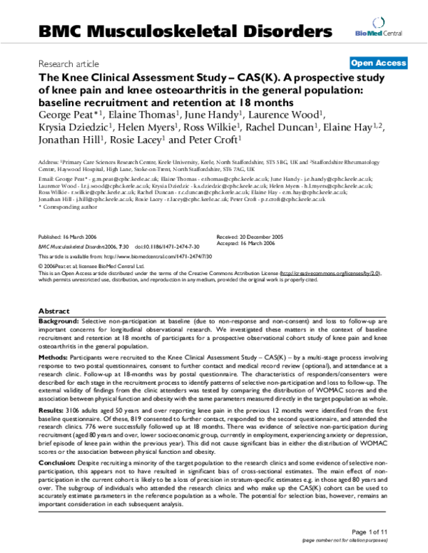 (PDF) The Knee Clinical Assessment StudyCAS(K). A prospective study of