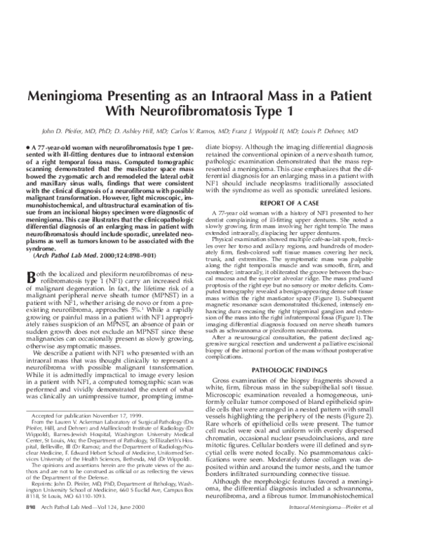 (PDF) Meningioma presenting as an intraoral mass in a patient with ...