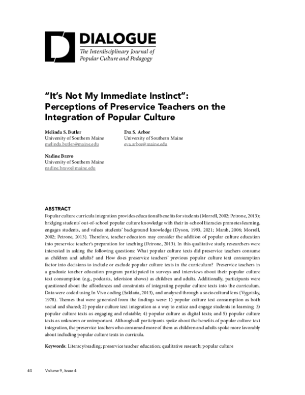 (PDF) "It's Not My Immediate Instinct": Perceptions of Preservice ...