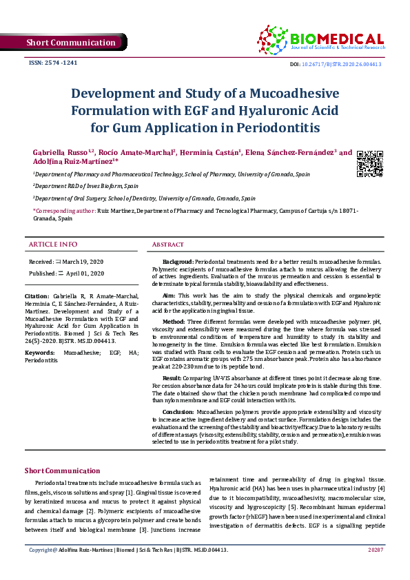 (PDF) Development and Study of a Mucoadhesive Formulation with EGF and ...