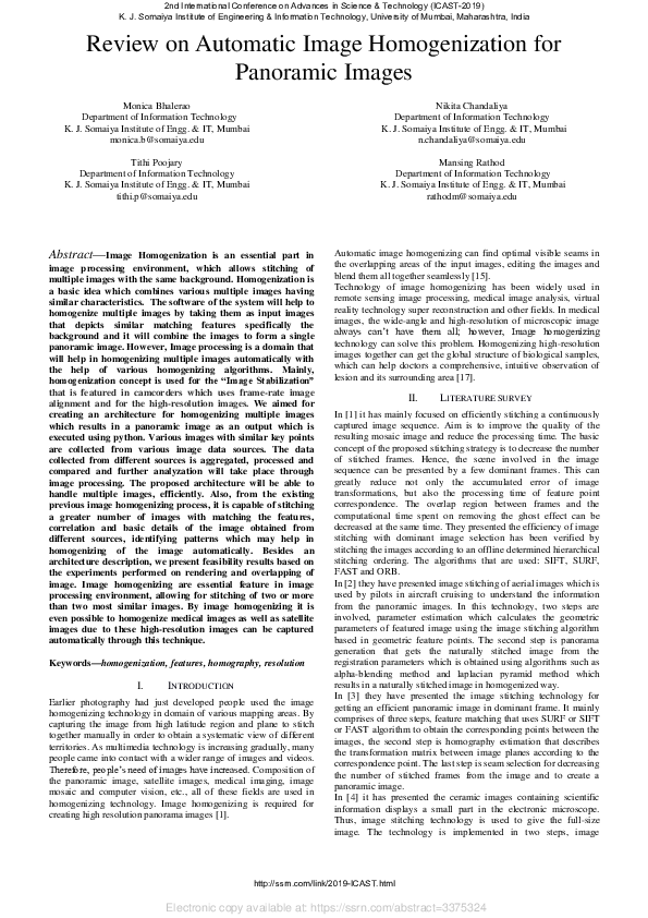 (PDF) Review on Automatic Image Homogenization for Panoramic Images