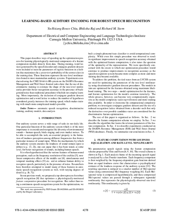(PDF) Learning-Based Auditory Encoding for Robust Speech Recognition