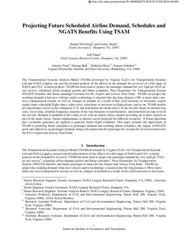 (PDF) Projecting Future Scheduled Airline Demand, Schedules, and NGATS ...