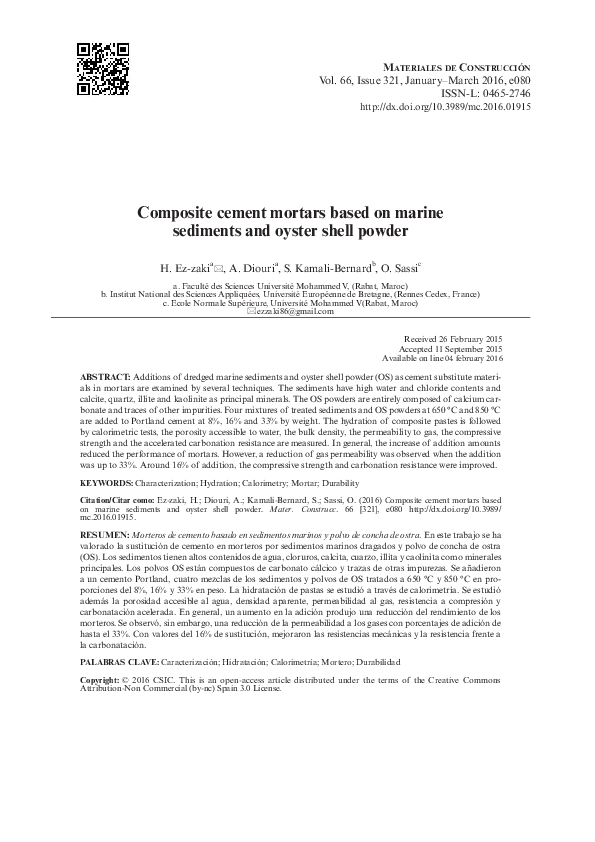 (PDF) Composite cement mortars based on marine sediments and oyster ...