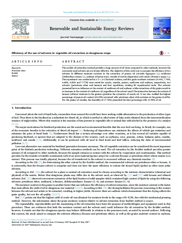 (PDF) Efficiency of the use of solvents in vegetable oil extraction at