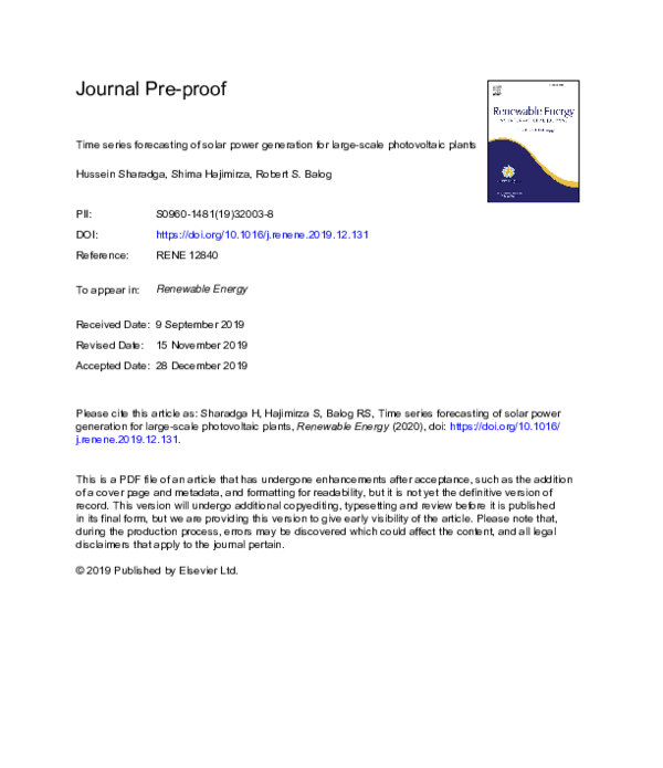 (PDF) Time series forecasting of solar power generation for large-scale ...