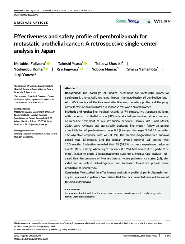 (PDF) Effectiveness and safety profile of pembrolizumab for metastatic ...