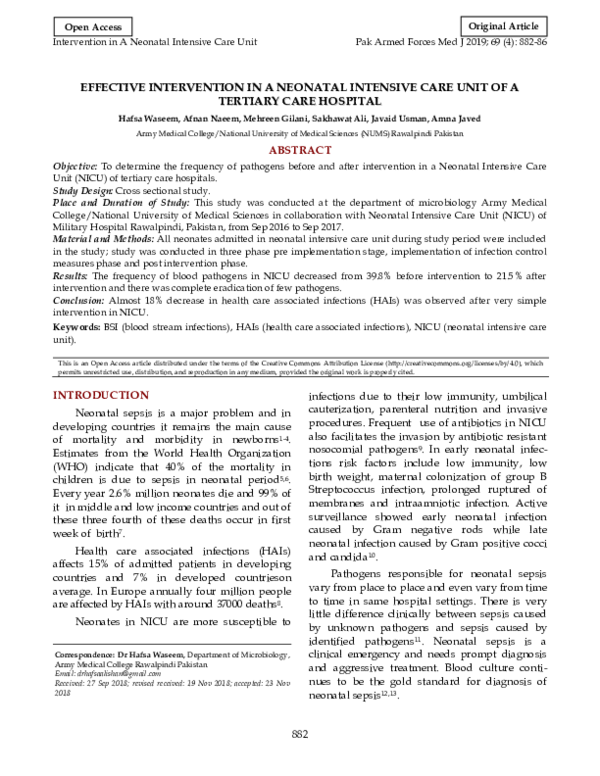 (PDF) Effective Intervention in a Neonatal Intensive Care Unit of a ...