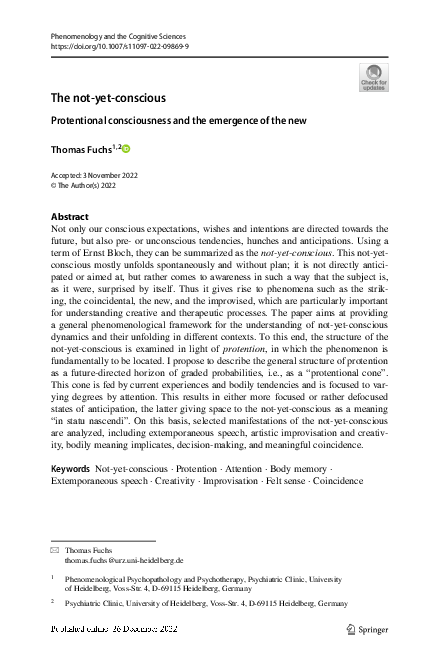 (PDF) The not-yet-conscious. Protentional consciousness and the ...