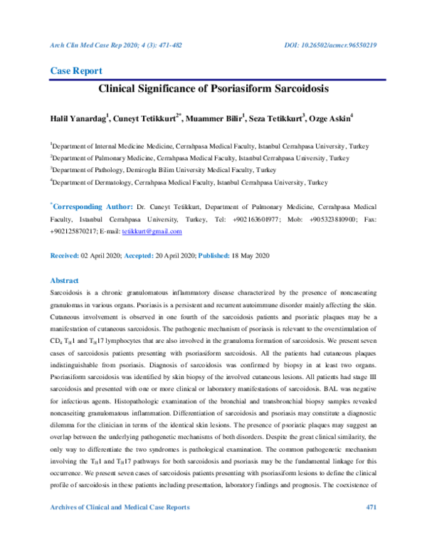 (PDF) Clinical Significance of Psoriasiform Sarcoidosis