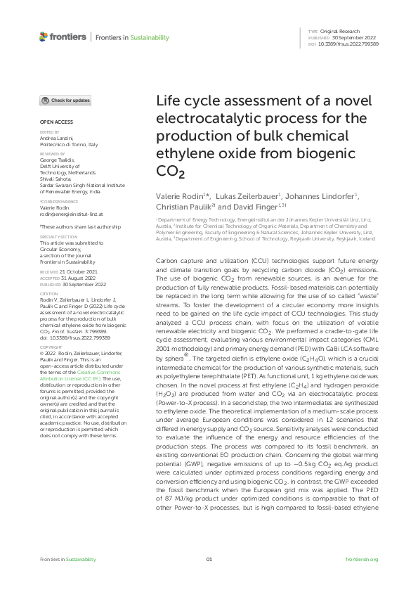 (PDF) Life cycle assessment of a novel electrocatalytic process for the ...