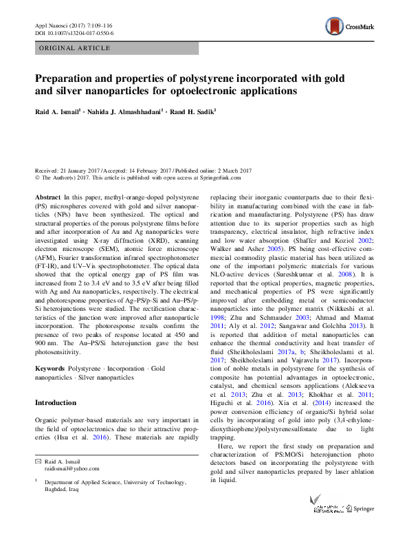 (PDF) Preparation and properties of polystyrene incorporated with gold ...