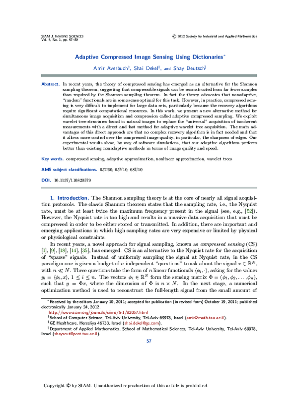 (PDF) Adaptive Compressed Image Sensing Using Dictionaries