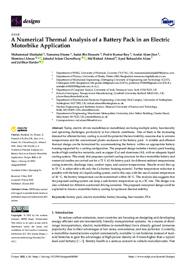 (PDF) A Numerical Thermal Analysis of a Battery Pack in an Electric ...