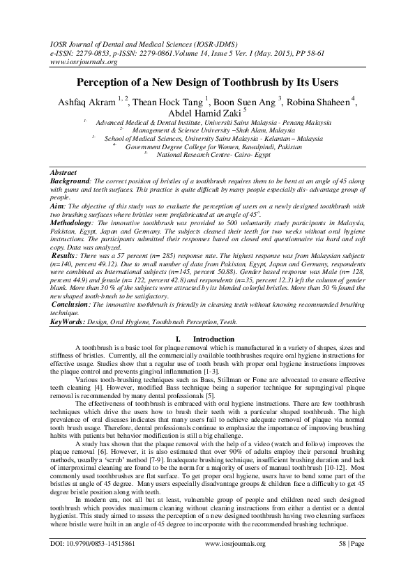 (PDF) Perception of a New Design of Toothbrush by Its Users