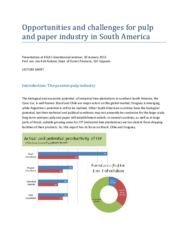 (PDF) Opportunities and challenges for pulp and paper industry in South ...