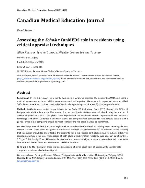 (PDF) Assessing the scholar CanMEDS role in residents using critical ...