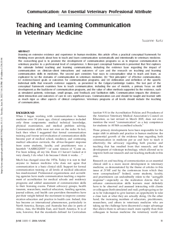 (PDF) Teaching and Learning Communication in Veterinary Medicine ...