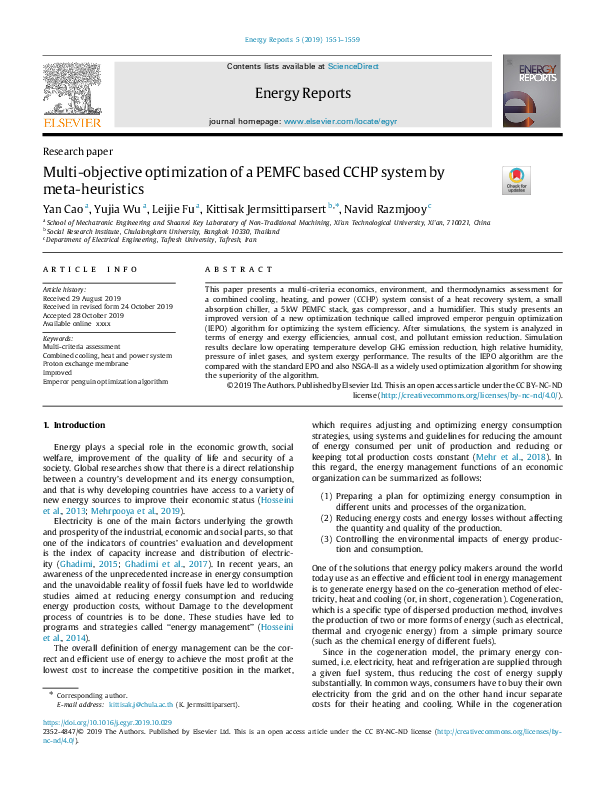 (PDF) Multi-objective optimization of a PEMFC based CCHP system by meta ...