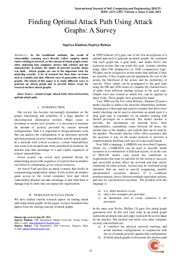 (PDF) Finding Optimal Attack Path Using Attack Graphs : A Survey