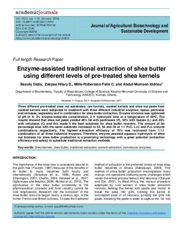 (PDF) Enzyme-assisted traditional extraction of shea butter using ...