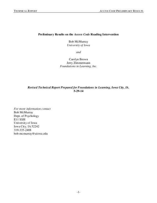 (PDF) Preliminary Results on the Access Code Reading Intervention