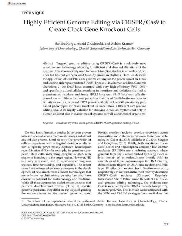 (PDF) Highly Efficient Genome Editing via CRISPR/Cas9 to Create Clock ...