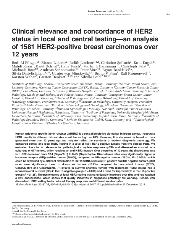 (PDF) Clinical relevance and concordance of HER2 status in local and ...
