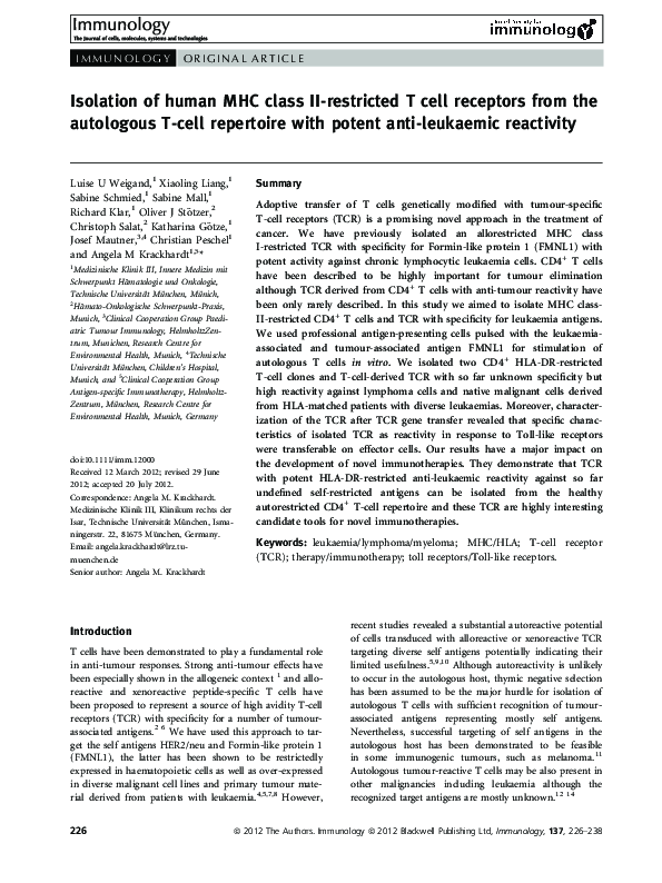 (PDF) Isolation of human MHC class II-restricted T cell receptors from ...