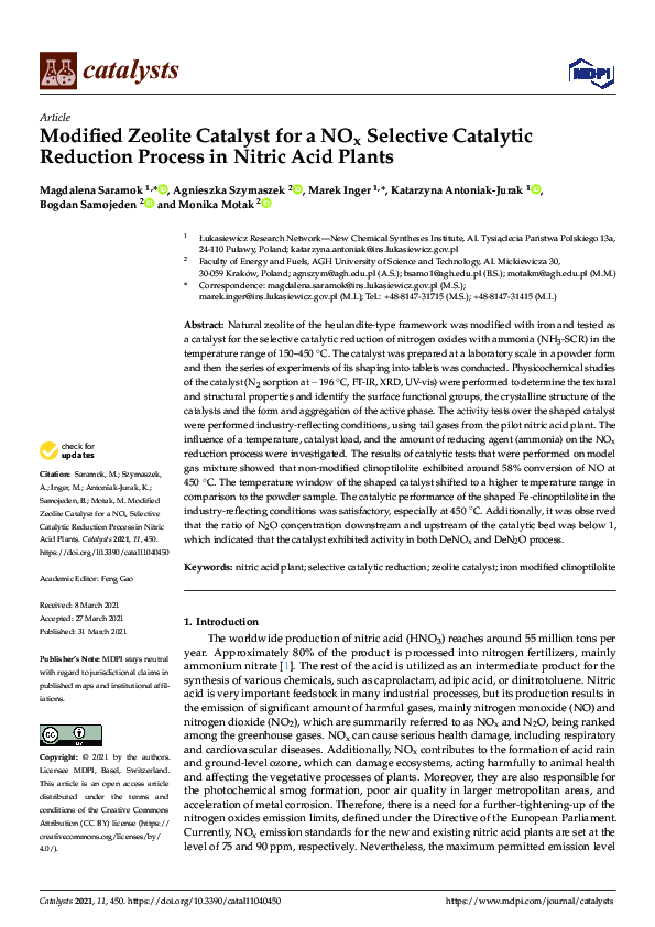 (PDF) Modified Zeolite Catalyst for a NOx Selective Catalytic Reduction ...