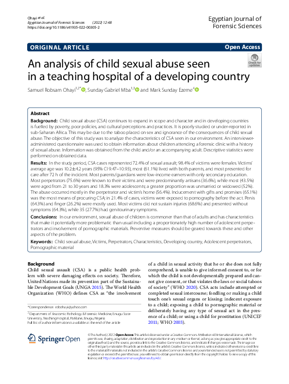 (PDF) An analysis of child sexual abuse seen in a teaching hospital of ...