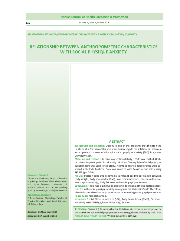 (PDF) Relationship between Anthropometric Characteristics with Social ...