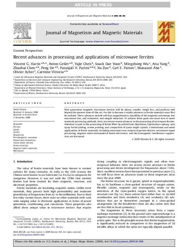 (PDF) Recent advances in processing and applications of microwave ferrites