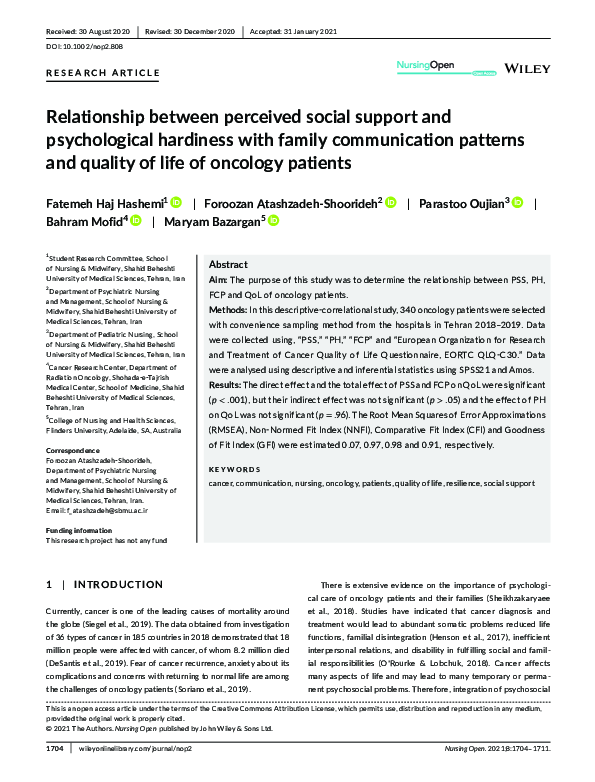 (PDF) Relationship between perceived social support and psychological ...