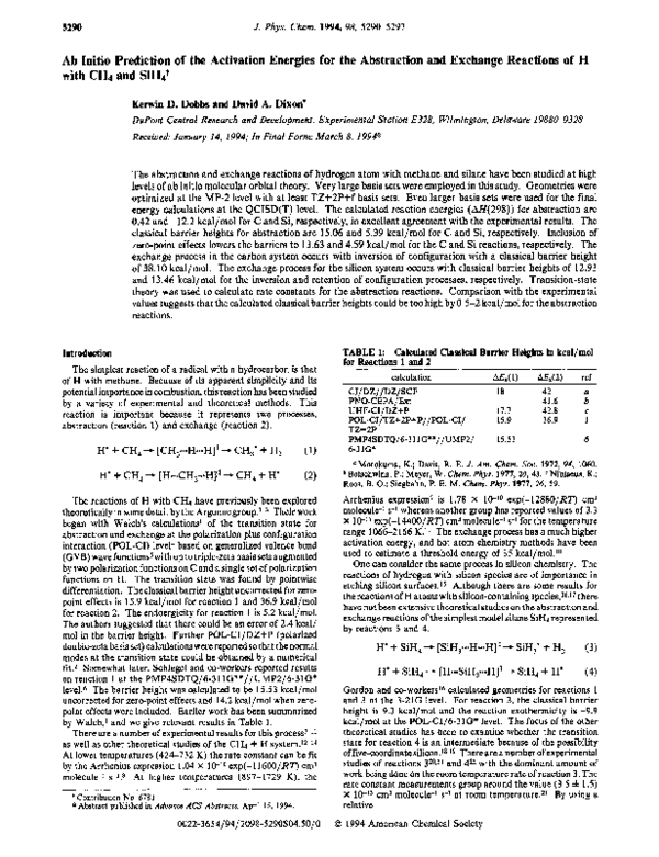 (PDF) Ab Initio Prediction of the Activation Energies for the ...