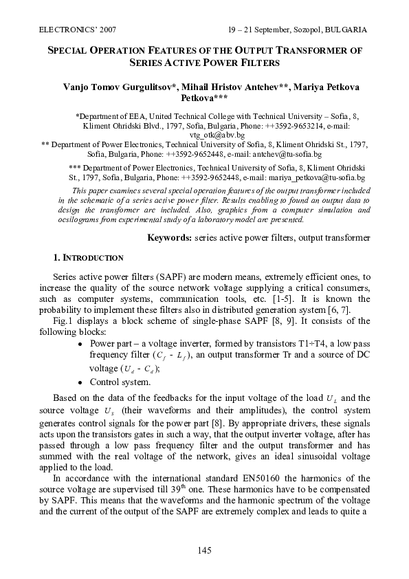 (PDF) Special Operation Features of the Output Transformer of Series ...