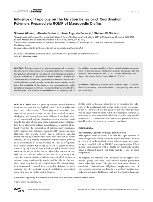 (PDF) Influence of topology on the gelation behavior of coordination ...