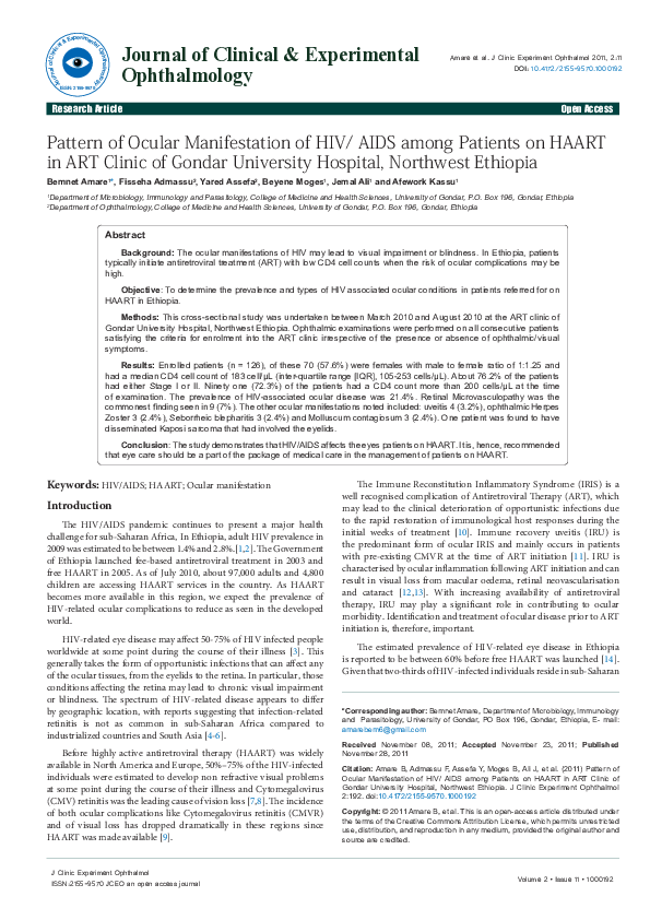 (PDF) Pattern of Ocular Manifestation of HIV/ AIDS among Patients on ...