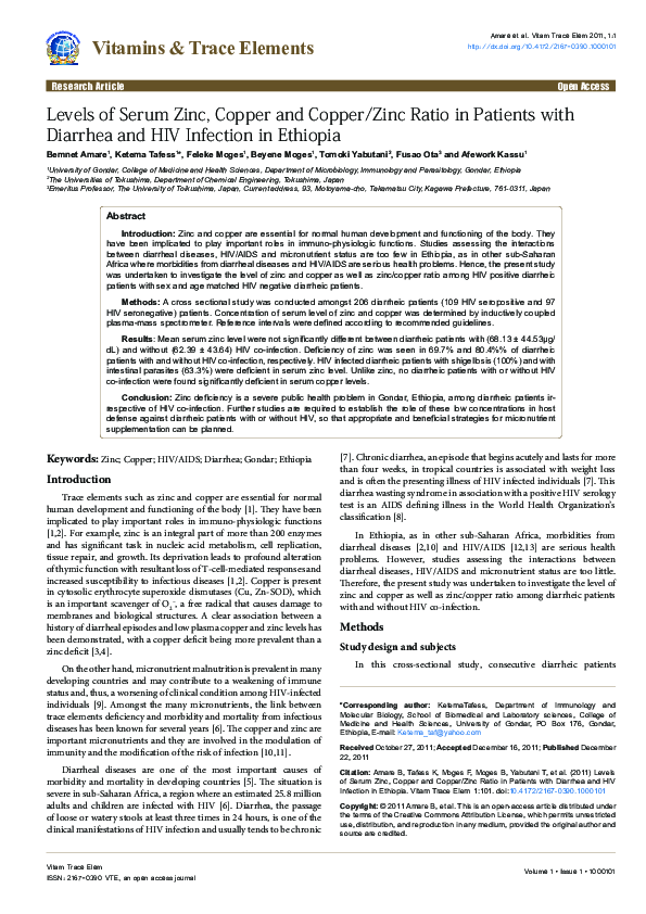 (PDF) Levels of Serum Zinc, Copper and Copper/Zinc Ratio in Patients ...