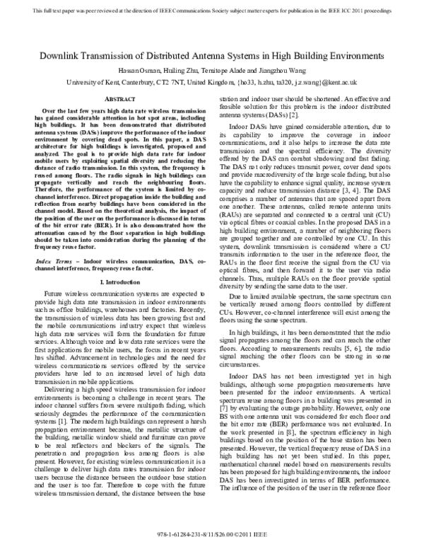 (PDF) Wireless Distributed Antenna Systems in High Buildings