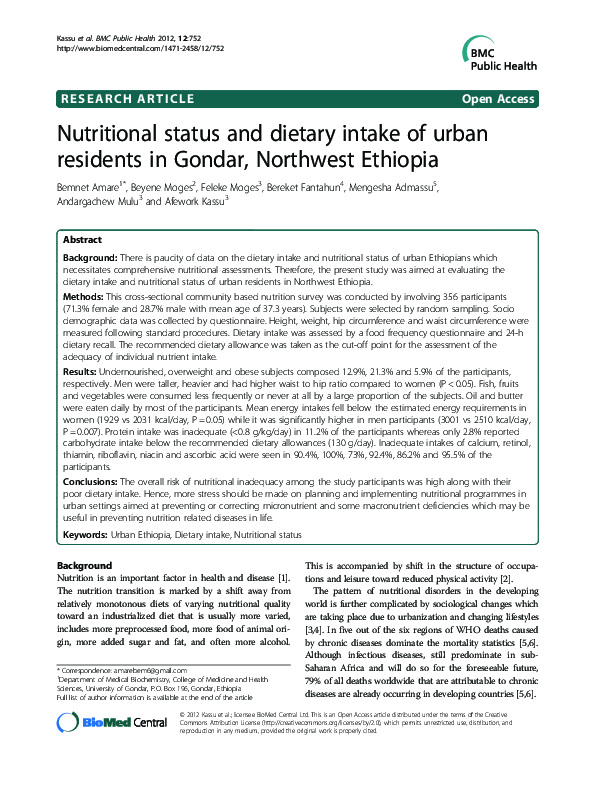 (PDF) Nutritional status and dietary intake of urban residents in ...