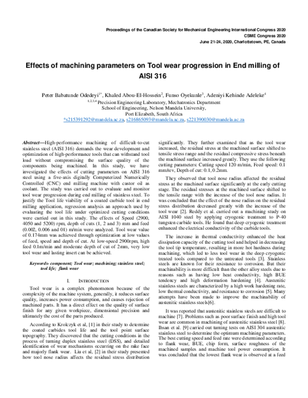 (PDF) Effects of Machining Parameters on Tool Wear Progression in End ...
