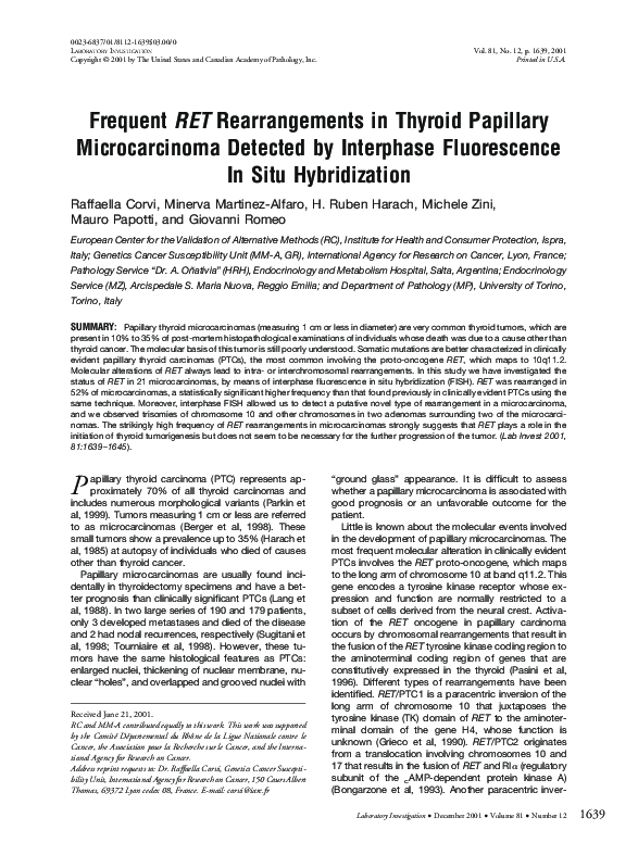(PDF) Frequent RET Rearrangements in Thyroid Papillary Microcarcinoma ...