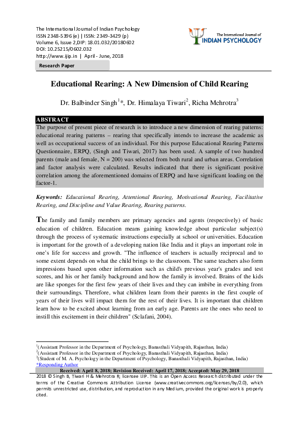 (PDF) Educational Rearing: A New Dimension of Child Rearing